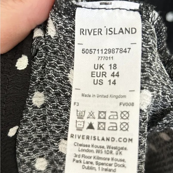 River Island Size 18 Black Frill Detail Spot Dress - Picture 4 of 8